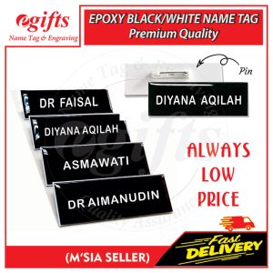 [Min Order 50pcs] Name Tag Epoxy PIN (Full Black) untuk Penjawat Awam, Pejabat, Sekolah, Cikgu dan Kakitangan Kerajaan