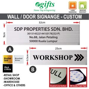 DOOR / Wall Signage Assorted Color Plate- Large Size A & B [Office, Retail/Shop, Factory] [Custom Text]