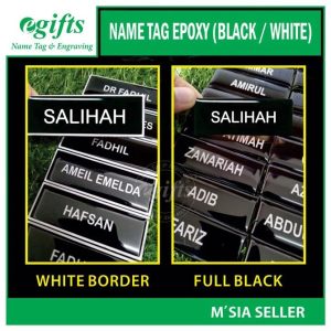 [Min 2 PCS] Name Tag Epoxy Acrylic Hitam Putih BORDER / NO BORDER